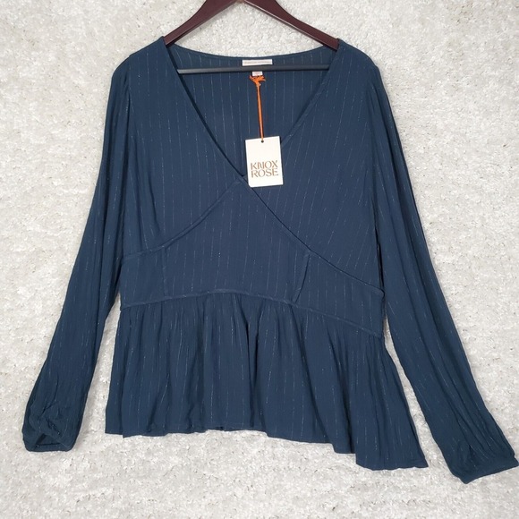 Knox Rose Tops - Knox Rose Women Peplum V Neck Top Size XXL Long Sleeve Casual Boho Dressy